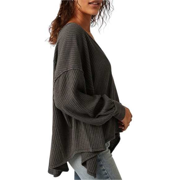 FREE PEOPLE Black Coraline Thermal Shirt - Long Sleeve - Picture 2 of 4